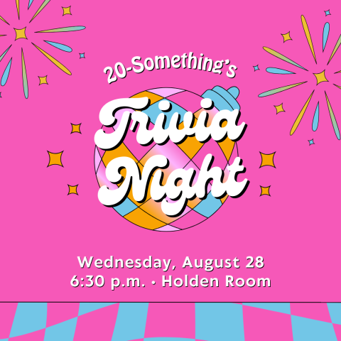 Trivia Night graphic on bright pink background