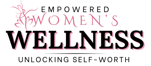 Pink gray and black text that says "Empowered Women's Wellness: Unlocking Self-Worth" 