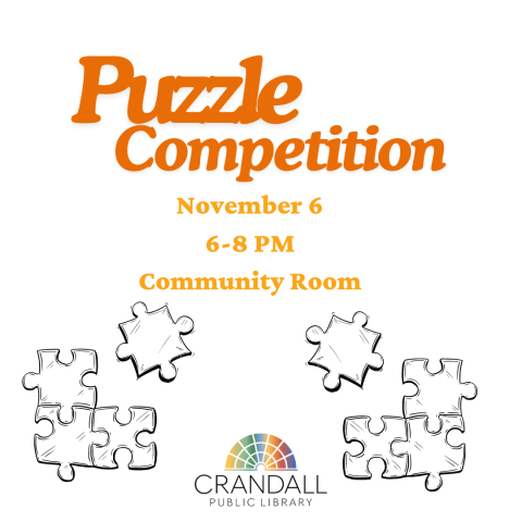 The design features bold orange text for the event name, with black-and-white puzzle piece illustrations around the flyer.