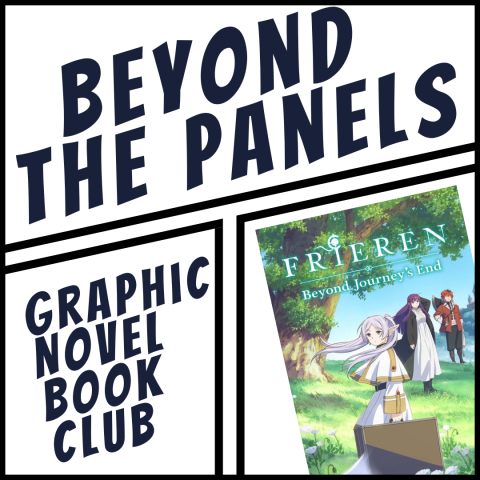 Picture of Beyond the Panels Graphic Novel Book Club with picture of Frieren volume 1.