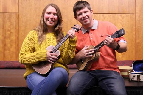 Miss Emma and Mister Kevin Playing Ukuleles