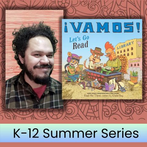 man with curly dark hair with mustache and beard wearing a brown plaid shirt