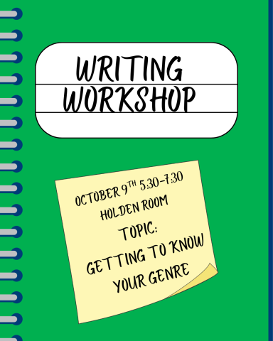 Green background with post-it note of program details. 