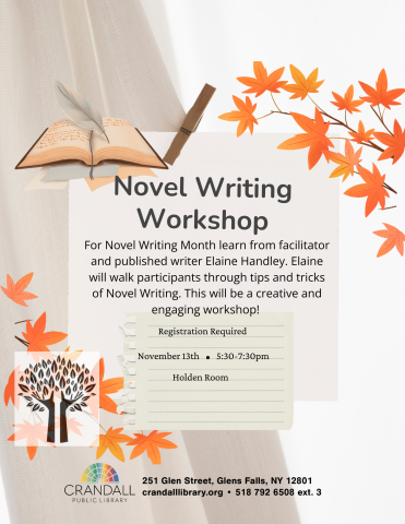 Image with fall leaves and a tree with the program details. 