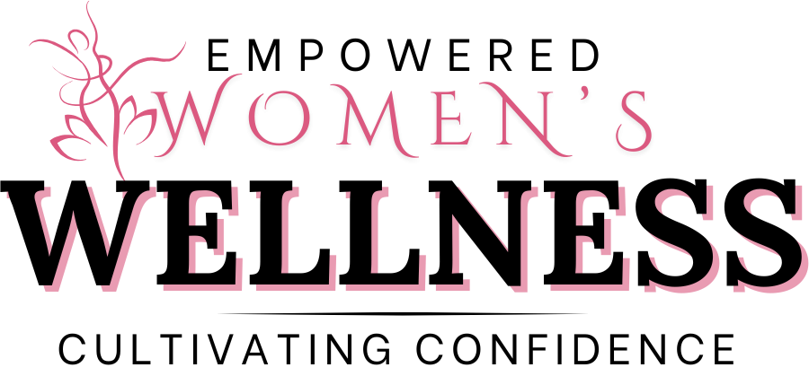 Pink gray and black text that says "Empowered Women's Wellness: Cultivating Confidence" 