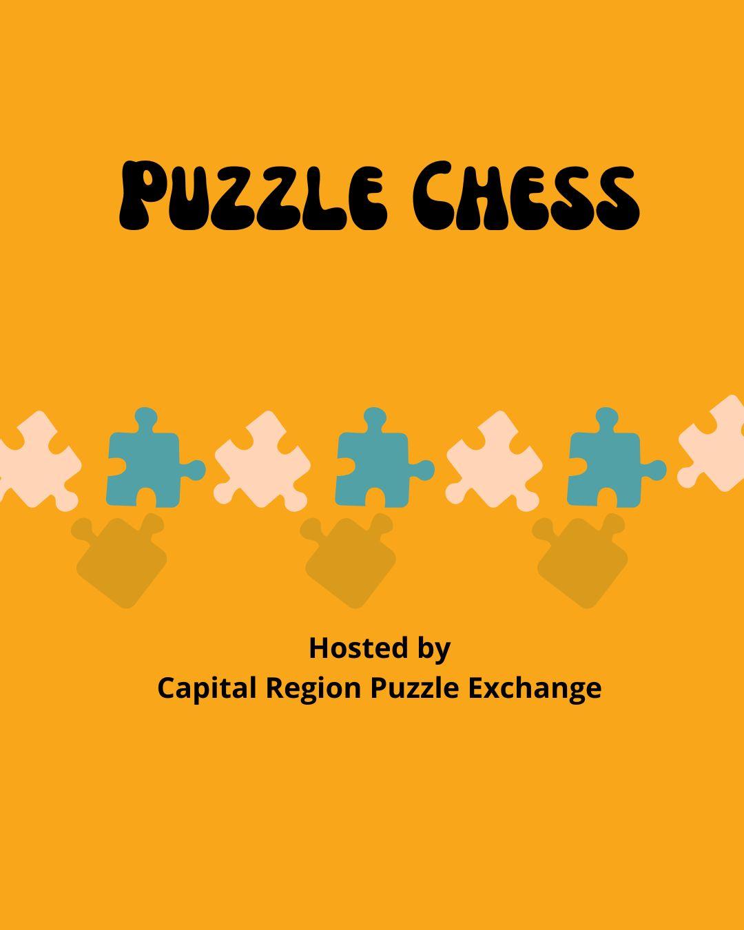 Pictures of puzzle pieces with information about a puzzle chess event.